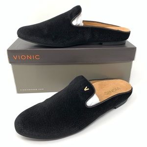 Vionic Black Velvet Mules Flats